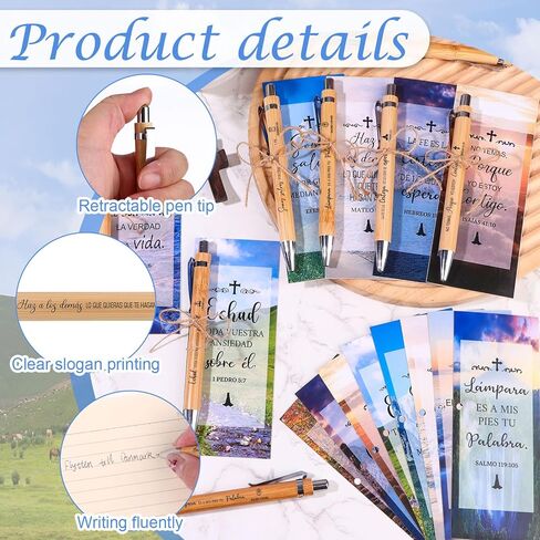 24 Set Spanish Christian Church Gift Bulk Bible Verse Pens With Scripture Bookmarks Bamboo Pen Inspirational First Communion Pen Pastor Student Teacher Sunday School Appreciation Gifts in Kuwait