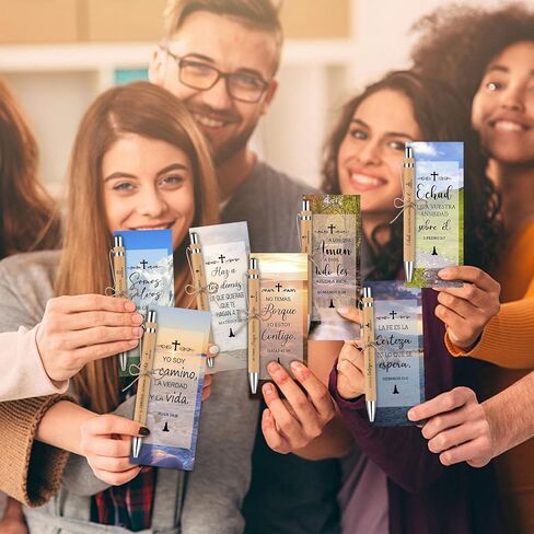 24 Set Spanish Christian Church Gift Bulk Bible Verse Pens With Scripture Bookmarks Bamboo Pen Inspirational First Communion Pen Pastor Student Teacher Sunday School Appreciation Gifts in Kuwait