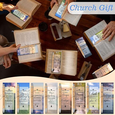 24 Set Spanish Christian Church Gift Bulk Bible Verse Pens With Scripture Bookmarks Bamboo Pen Inspirational First Communion Pen Pastor Student Teacher Sunday School Appreciation Gifts in Kuwait