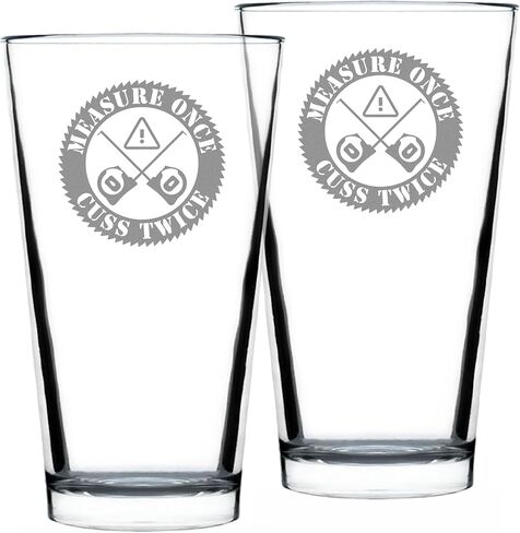 Measure Once Cuss Twice - Pint Glass for Beer - Best Gifts for Woodworkers, Construction Workers & Handy Man - 16 oz Glasses in Saudi Arabia
