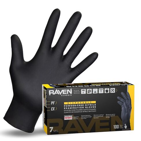 Raven Powder Free Nitrile Disposable Gloves 7 Mil - Sm Latex Free, Chemical + Puncture Resistant, Textured Grip, Single Use for Automotive, Industrial, Janitorial, MRO, Food Service 66516 in Kuwait