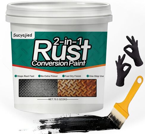 2-In-1 Rust Converter & Metal Primer, 35 Oz Rust Remover Paint for Metal,Rust Conversion Paint, Anti-Rust Inhibitor Hardener, for Rusty Metal/Trailer/Chassis/Frame(Black) in Saudi Arabia