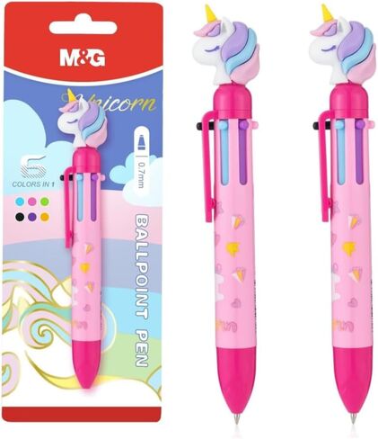 M&G Multicolor Pens, 6-in-1 Colored Ballpoint Pens 0.7mm Fine Point Smooth Writing for Work School & Office, Cute Unicorn Design for Holiday Gifts, 2 Pcs in Saudi Arabia