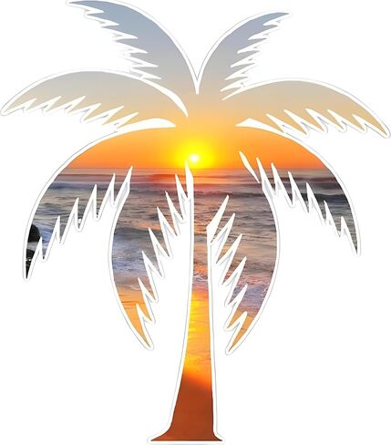 Palm Tree Beach Sticker Waterproof Decal (4x4 Inch) - Tropical Vinyl Car Stickers for Windows Laptop Water Bottles Cooler SUV Truck - Outdoor Decals for Travel Surf Summer Vibes in Saudi Arabia