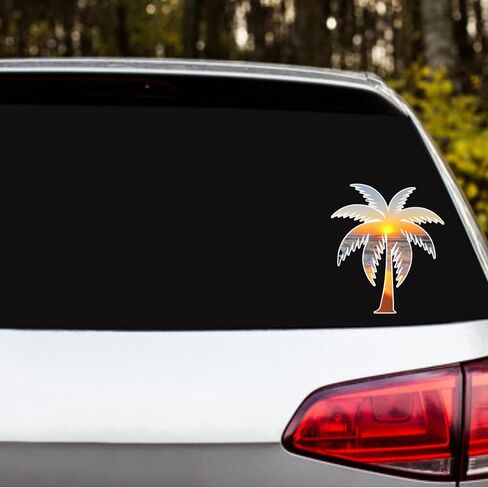 Palm Tree Beach Sticker Waterproof Decal (4x4 Inch) - Tropical Vinyl Car Stickers for Windows Laptop Water Bottles Cooler SUV Truck - Outdoor Decals for Travel Surf Summer Vibes in Saudi Arabia