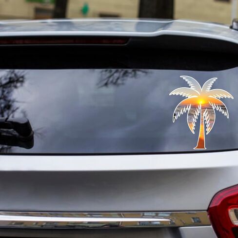 Palm Tree Beach Sticker Waterproof Decal (4x4 Inch) - Tropical Vinyl Car Stickers for Windows Laptop Water Bottles Cooler SUV Truck - Outdoor Decals for Travel Surf Summer Vibes in Saudi Arabia