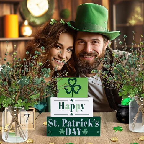 8 Pack St. Patrick's Day Glitter Branches 15in Artificial Shamrock Flower Picks Green Berry Stems for St. Patrick's Day Home Party Centerpiece Decor (Clover) in Kuwait