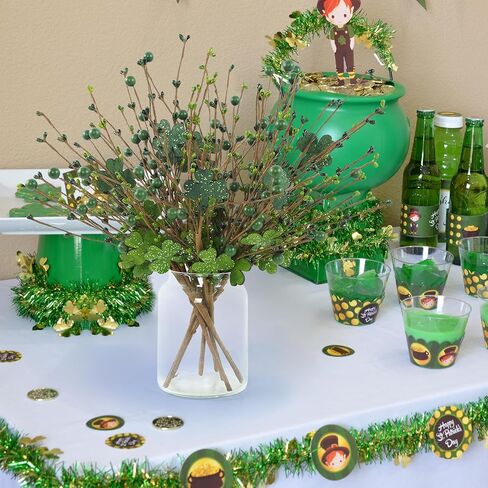 8 Pack St. Patrick's Day Glitter Branches 15in Artificial Shamrock Flower Picks Green Berry Stems for St. Patrick's Day Home Party Centerpiece Decor (Clover) in Kuwait