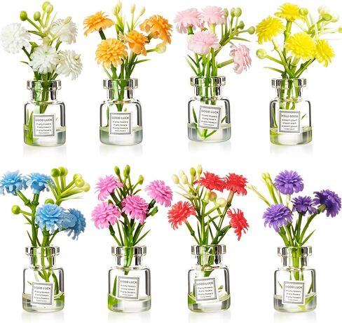 Ripeng Set of 8 Car Dashboard Decorations Flowers Cute Car Accessories for Women Mini Flowers Bouquet Vehicle Interior Decor with Double Sided Tape for Rear View Mirror Dashboard in Saudi Arabia