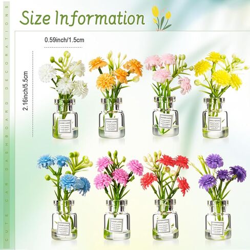 Ripeng Set of 8 Car Dashboard Decorations Flowers Cute Car Accessories for Women Mini Flowers Bouquet Vehicle Interior Decor with Double Sided Tape for Rear View Mirror Dashboard in Saudi Arabia