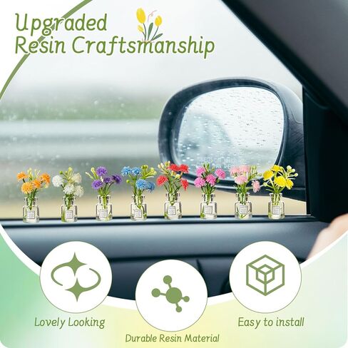 Ripeng Set of 8 Car Dashboard Decorations Flowers Cute Car Accessories for Women Mini Flowers Bouquet Vehicle Interior Decor with Double Sided Tape for Rear View Mirror Dashboard in Saudi Arabia
