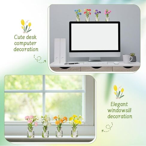 Ripeng Set of 8 Car Dashboard Decorations Flowers Cute Car Accessories for Women Mini Flowers Bouquet Vehicle Interior Decor with Double Sided Tape for Rear View Mirror Dashboard in Saudi Arabia