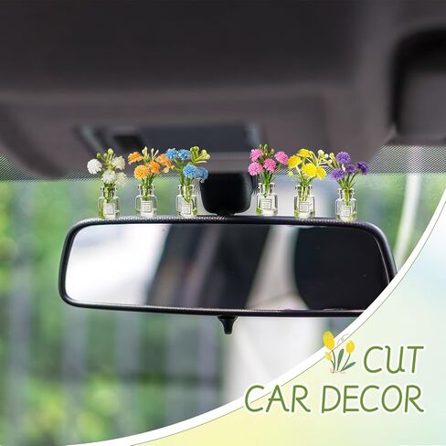 Ripeng Set of 8 Car Dashboard Decorations Flowers Cute Car Accessories for Women Mini Flowers Bouquet Vehicle Interior Decor with Double Sided Tape for Rear View Mirror Dashboard in Saudi Arabia