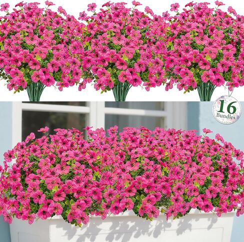 زهور باسيون الاصطناعية للخارج، 16 حزمة من الزهور المزيفة المقاومة للأشعة فوق البنفسجية ونباتات صناعية حريرية واقعية للزراعة في الهواء الطلق، صندوق النافذة، الشرفة، الفناء، حديقة المنزل، ديكورات خارجية in Kuwait