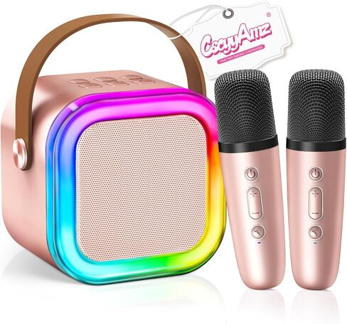 Mini Karaoke Machine for Kids Girls ، Higds Toys First Favor Ages 4 5 6 7 8+ سنة ، مكبر صوت Bluetooth محامي مع 2 ميكروفون لاسلكي للغناء في الهواء الطلق (Rose Gold) in Kuwait