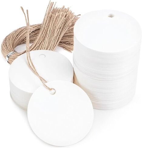 SallyFashion 120PCS White Round Gift Tags, Kraft Paper Gift Tags with String Blank Hang Tags for Gifts Wrapping Craft Project Wedding Favors in Kuwait
