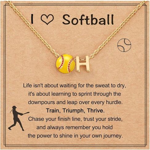 Initial A-Z Softball Necklace for Teen Girls, Personalized Softball Stuff Pendant Necklace for Team Lovers Daughter Player in Kuwait