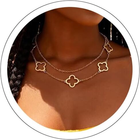 قلادات البرسيم المطلية بالذهب للنساء أربع أوراق، طبقات أنيقة مجوفة لاكي 4 أوراق قلادة قلادة صغيرة لطيفة قلادة هدايا عيد ميلاد غير مشوهة in Kuwait