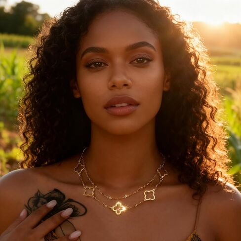 قلادات البرسيم المطلية بالذهب للنساء أربع أوراق، طبقات أنيقة مجوفة لاكي 4 أوراق قلادة قلادة صغيرة لطيفة قلادة هدايا عيد ميلاد غير مشوهة in Kuwait