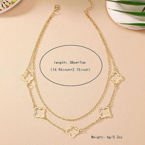 قلادات البرسيم المطلية بالذهب للنساء أربع أوراق، طبقات أنيقة مجوفة لاكي 4 أوراق قلادة قلادة صغيرة لطيفة قلادة هدايا عيد ميلاد غير مشوهة in Kuwait