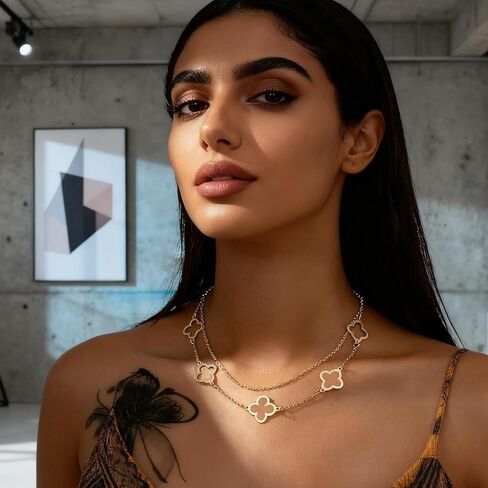 قلادات البرسيم المطلية بالذهب للنساء أربع أوراق، طبقات أنيقة مجوفة لاكي 4 أوراق قلادة قلادة صغيرة لطيفة قلادة هدايا عيد ميلاد غير مشوهة in Kuwait