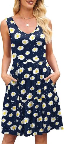 BELAROI Womens Plus Size Dress Summer Sundress Sleeveless V Neck Tiered A-Line Tank Dresses Pockets Beach Coverup in Kuwait