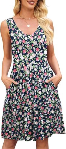 BELAROI Womens Plus Size Dress Summer Sundress Sleeveless V Neck Tiered A-Line Tank Dresses Pockets Beach Coverup in Kuwait