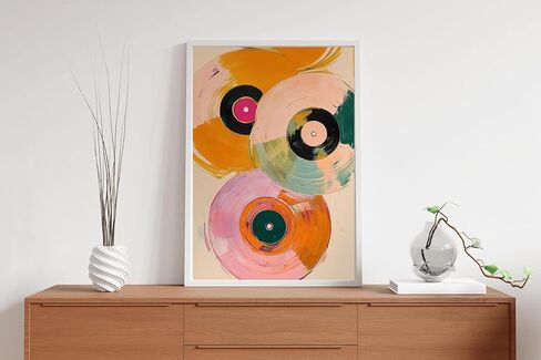 SKTBJWNYK Colorful Retro Vinyl Record Player Wall Art - Vintage Music Canvas Poster Abstract Watercolor Painting in Pink, Orange, Green, Teal for Living Room, Bedroom Decor 12x16 inch Unframed in Saudi Arabia