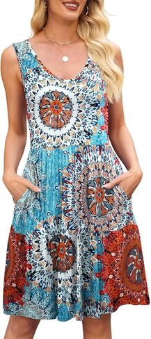 BELAROI Womens Plus Size Dress Summer Sundress Sleeveless V Neck Tiered A-Line Tank Dresses Pockets Beach Coverup in Kuwait