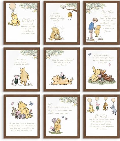 Winnie the Pooh Wall Art - Classic Winnie the Pooh Nursery Decor, Friendship Quotes, Wall Art Decor Photos Bedroom Playroom, Quotes Prints, Inspirational Sayings - Unframed Set of 9 (8x10") in Kuwait