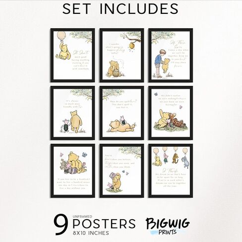 Winnie the Pooh Wall Art - Classic Winnie the Pooh Nursery Decor, Friendship Quotes, Wall Art Decor Photos Bedroom Playroom, Quotes Prints, Inspirational Sayings - Unframed Set of 9 (8x10") in Kuwait