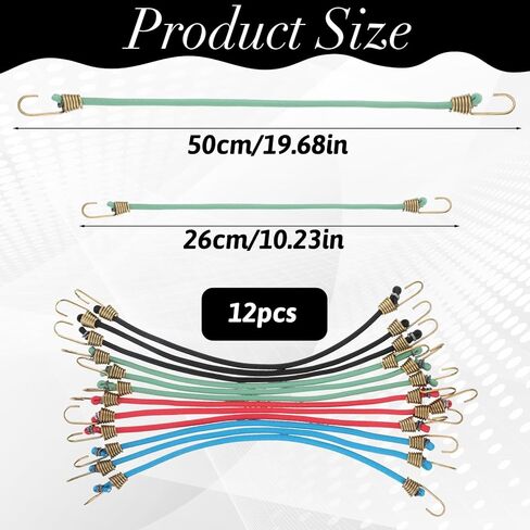 12Pcs Small Bungee Cords with Hooks 10" 20 Inch Short Bungee Cords with Clips for Luggage Outdoor Tent Tarp Bike Car RV Camping Tool Roof Rack Hang in Saudi Arabia