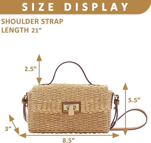 Straw Bag for Women, Square Beach Bag, Hand-Woven Bags, Crossbody Bags Suitable for Vacation Travel Daily(Khaki) in Saudi Arabia