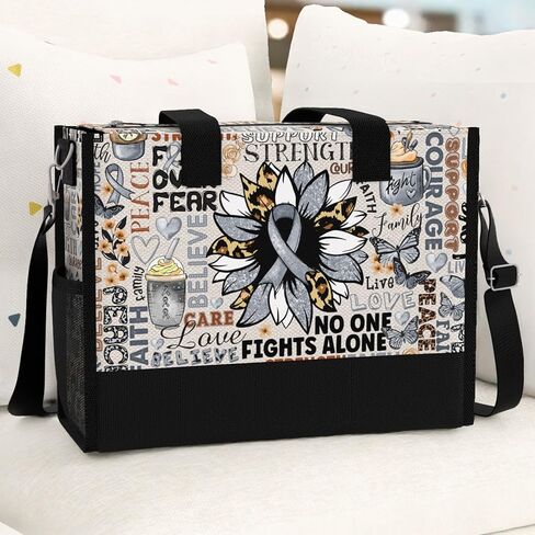 84hoods Large Tote Bag for Women with Pockets and Zipper. Grey Ribbon Support Awareness Gift. in Kuwait