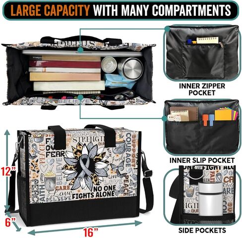 84hoods Large Tote Bag for Women with Pockets and Zipper. Grey Ribbon Support Awareness Gift. in Kuwait