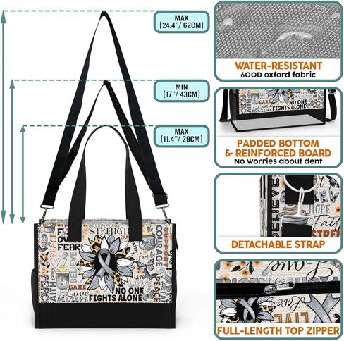 84hoods Large Tote Bag for Women with Pockets and Zipper. Grey Ribbon Support Awareness Gift. in Kuwait