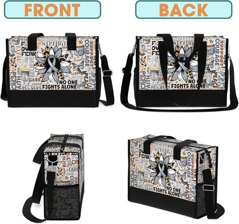 84hoods Large Tote Bag for Women with Pockets and Zipper. Grey Ribbon Support Awareness Gift. in Kuwait