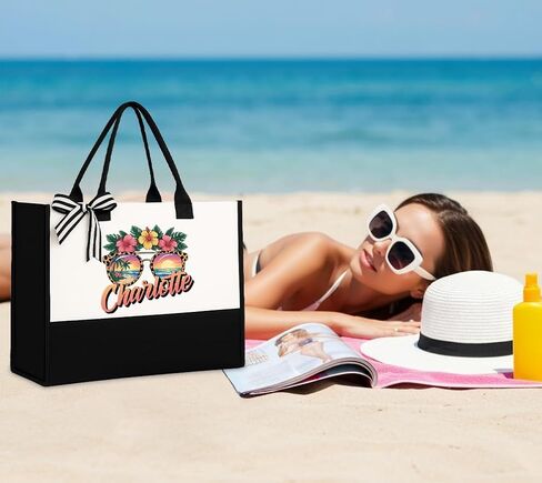 حقائب حمل الشاطئ من القماش للنساء، هدايا نسائية مخصصة لأعياد الميلاد والكريسماس، محفظة صيفية مخصصة، هدايا للعروس والسيدات والفتيات، حقائب حمل لطيفة للسفر والإجازة وحمام السباحة in Kuwait