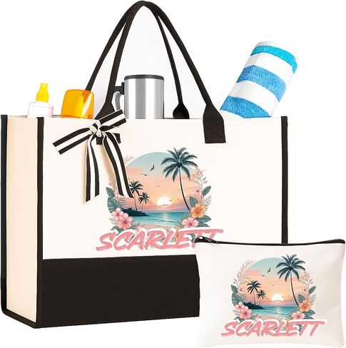 حقائب حمل الشاطئ من القماش للنساء، هدايا نسائية مخصصة لأعياد الميلاد والكريسماس، محفظة صيفية مخصصة، هدايا للعروس والسيدات والفتيات، حقائب حمل لطيفة للسفر والإجازة وحمام السباحة in Kuwait