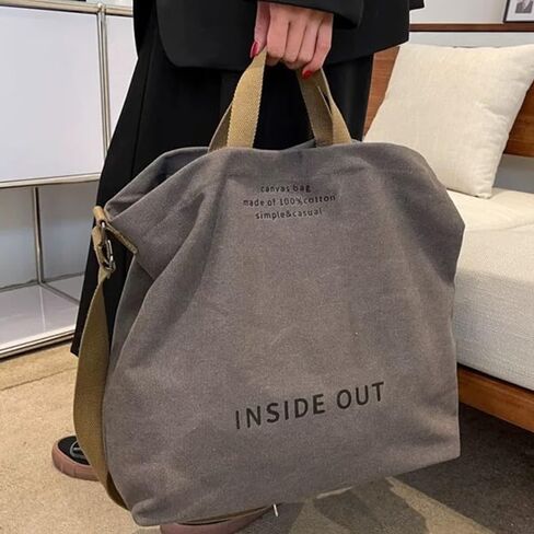 Large Capacity Tote Bag With Alphabet Print, Zipper Trendy Crossbody Shoulder Bag With Adjustable Strap, Women's Casual Handbag for Work, Travel, Shopping and Everyday Use, Grey in Saudi Arabia