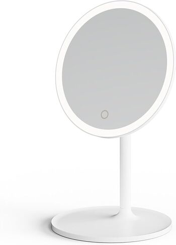 mooas Travel Makeup Mirror, Portable LED Lighted Vanity Mirror, 6.1×7.83 in Slim Foldable Mirror with Touch Control, 3-Color Dimmable Lighting, Rechargeable USB-C, Pouch Included, White (Round) in Kuwait