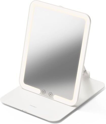 mooas Travel Makeup Mirror, Portable LED Lighted Vanity Mirror, 6.1×7.83 in Slim Foldable Mirror with Touch Control, 3-Color Dimmable Lighting, Rechargeable USB-C, Pouch Included, White (Round) in Saudi Arabia