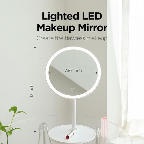 mooas Travel Makeup Mirror, Portable LED Lighted Vanity Mirror, 6.1×7.83 in Slim Foldable Mirror with Touch Control, 3-Color Dimmable Lighting, Rechargeable USB-C, Pouch Included, White (Round) in Saudi Arabia