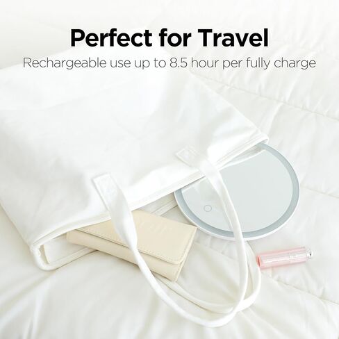mooas Travel Makeup Mirror, Portable LED Lighted Vanity Mirror, 6.1×7.83 in Slim Foldable Mirror with Touch Control, 3-Color Dimmable Lighting, Rechargeable USB-C, Pouch Included, White (Round) in Saudi Arabia
