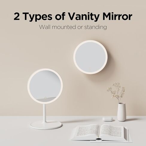 mooas Travel Makeup Mirror, Portable LED Lighted Vanity Mirror, 6.1×7.83 in Slim Foldable Mirror with Touch Control, 3-Color Dimmable Lighting, Rechargeable USB-C, Pouch Included, White (Round) in Saudi Arabia