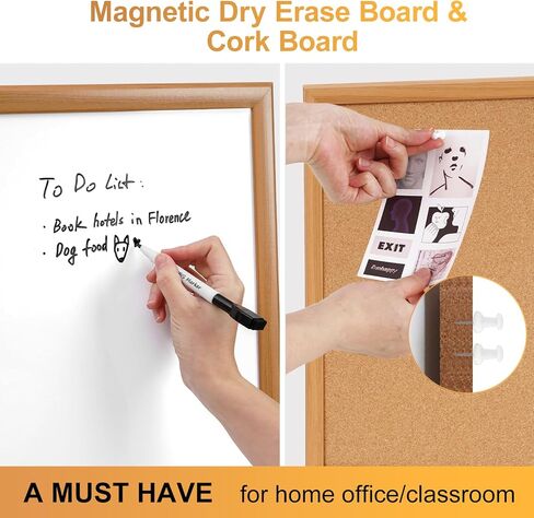 ARCOBIS Cork Board White Board Combo with MDF Wood Frame, 24 x 18 Inch Bulletin Board, Magnetic Dry Erase Board & Corkboard for Wall, Vision Board for Home, Office, School in Kuwait