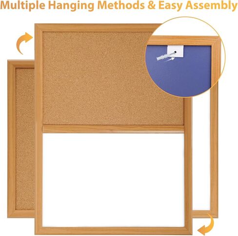 ARCOBIS Cork Board White Board Combo with MDF Wood Frame, 24 x 18 Inch Bulletin Board, Magnetic Dry Erase Board & Corkboard for Wall, Vision Board for Home, Office, School in Kuwait
