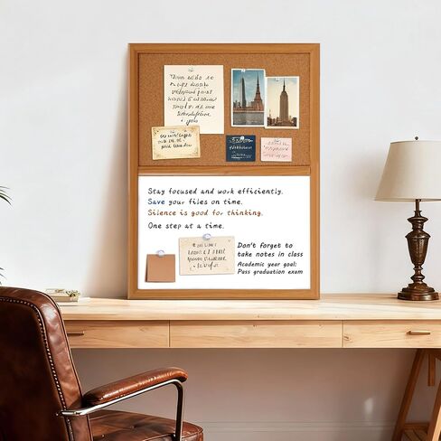 ARCOBIS Cork Board White Board Combo with MDF Wood Frame, 24 x 18 Inch Bulletin Board, Magnetic Dry Erase Board & Corkboard for Wall, Vision Board for Home, Office, School in Kuwait