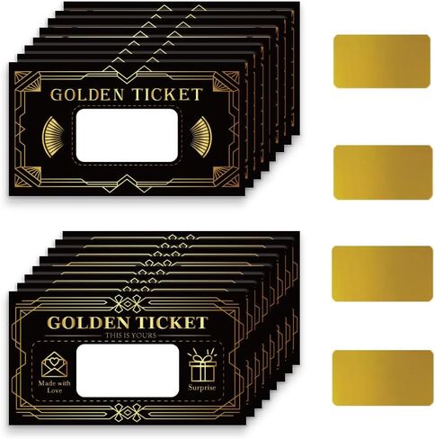 PLIGREAT 120 Pieces Golden Ticket Scratch Off Cards, Black Blank Gift Certificates Scratch Off Tickets DIY Coupon Raffle Cards for Small Business, Holiday, Bridal Shower, Surprise Reveal, Party Supply in Saudi Arabia