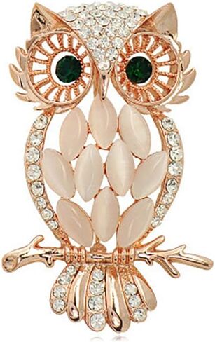 Crystal Rhinestone Owl Brooch Pin Fashion Elegant Cartoon Cat Eye Stone Owl Gold Silver Dual Color Brooch Lapel Pins Cute Double Owl Brooch Pin Clothes Bag Hat Dress Jewelry for Women in Saudi Arabia